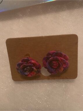 Floral Rose Stud Earrings - Pink Purple Multicolor NEW NWT